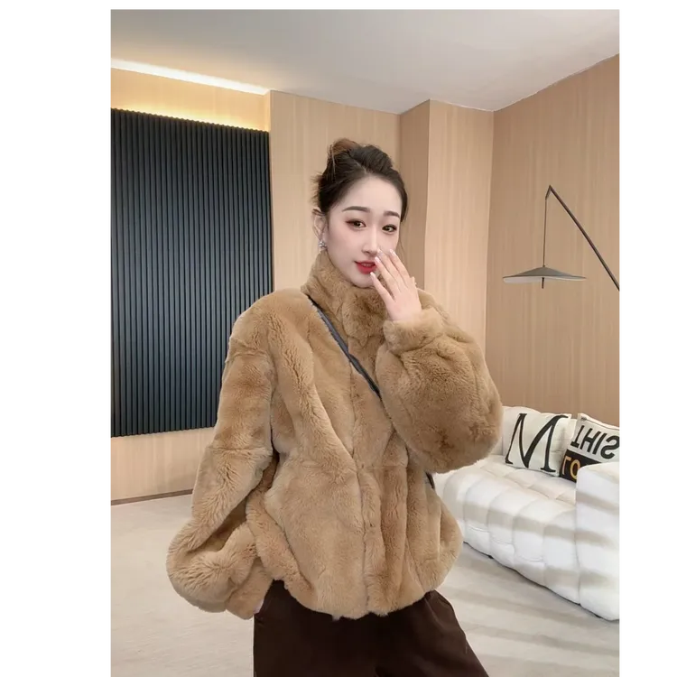 【若楠服饰】2026轻奢千金立领女士毛毛外套