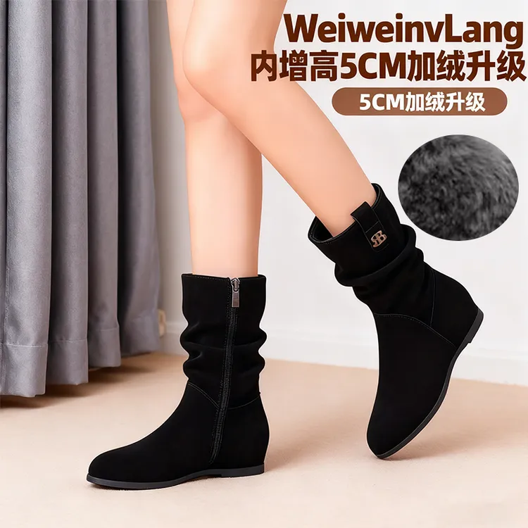 爆款新款2025今年流行秋冬加绒百搭精致洋气靴子网红磨砂短靴女款