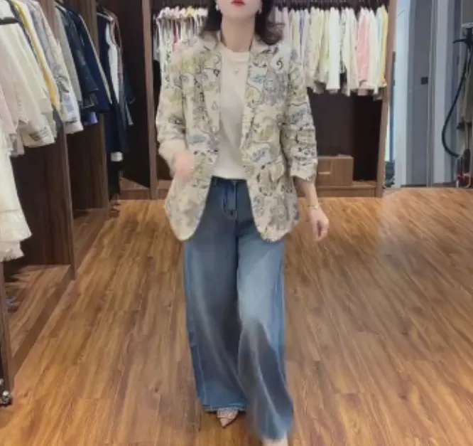 2025春季新款时尚女装网红气质爆款西装外套印花裤子xoao