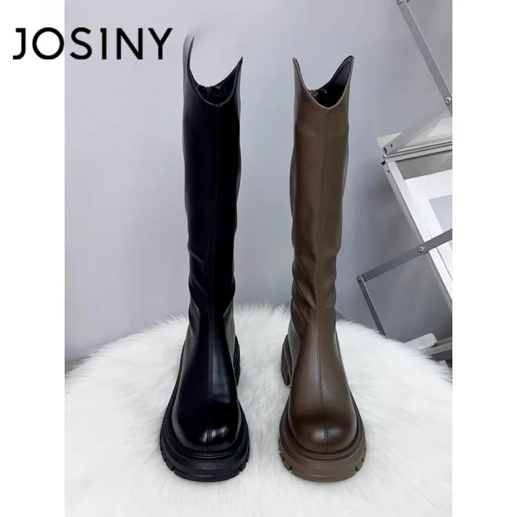 卓诗尼长靴女2025年秋冬季加绒高筒骑士靴厚底增高显瘦瘦瘦靴皮靴