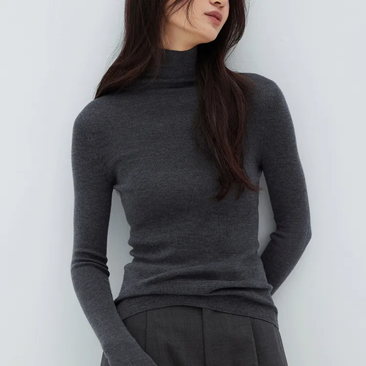 2025秋冬高领羊毛内搭打底衫女新款高弹紧身针织衫堆堆领贴身毛衣