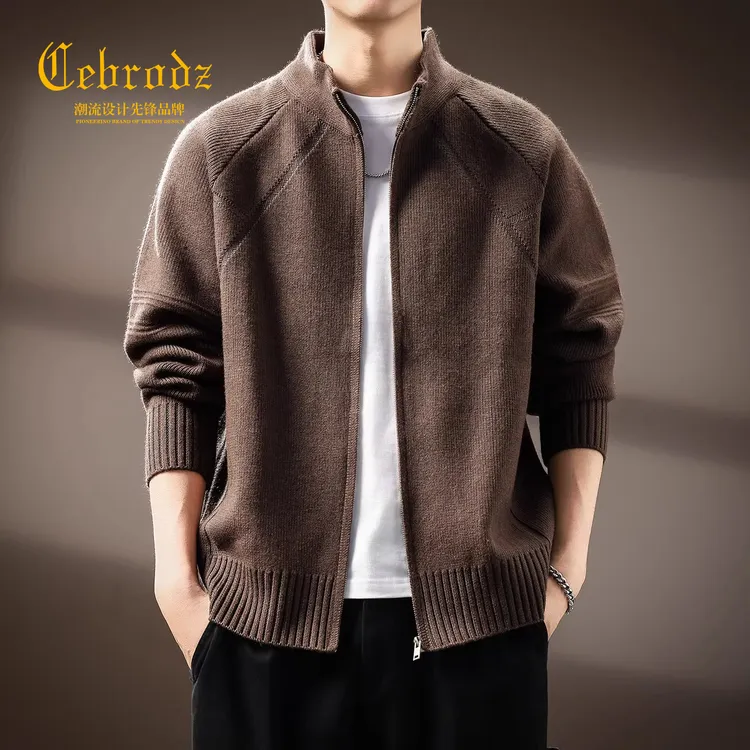 法国Cebrodz美式高端拉链针织衫开衫毛衣男春秋季慵懒风卫衣