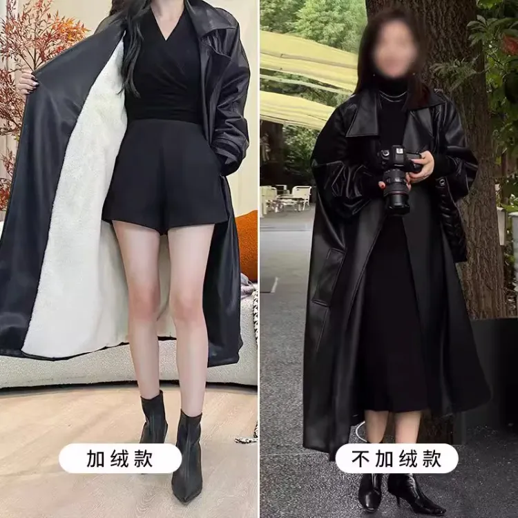 气质皮衣女款外套秋冬轻奢加绒加厚时尚大衣过膝长款高档皮衣外套