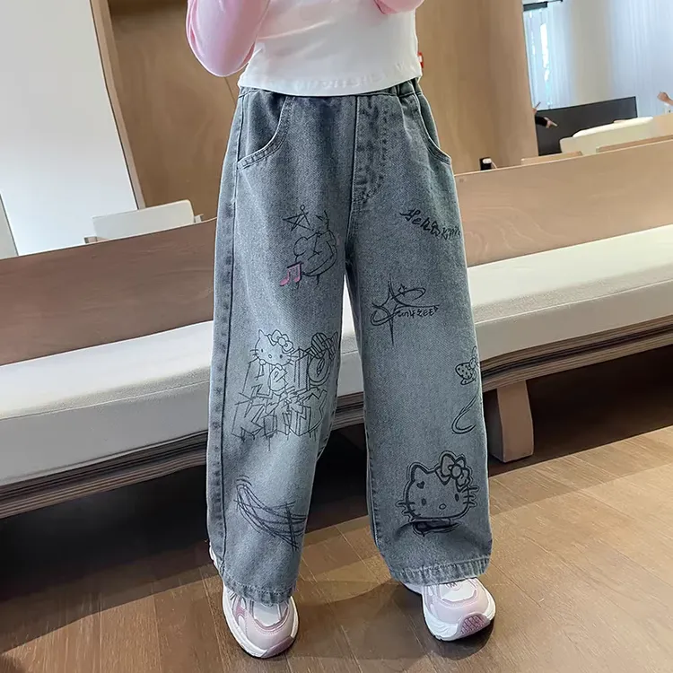 女童裤子春秋款2025新款洋气时髦阔腿裤女宝宝春季儿童直筒牛仔裤