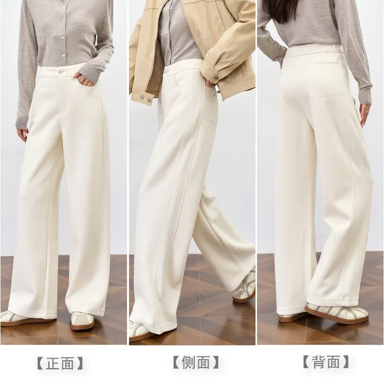 女装毛呢西装裤秋冬加厚羊毛蚕丝毛呢西装裤窄版阔腿直筒休闲长裤