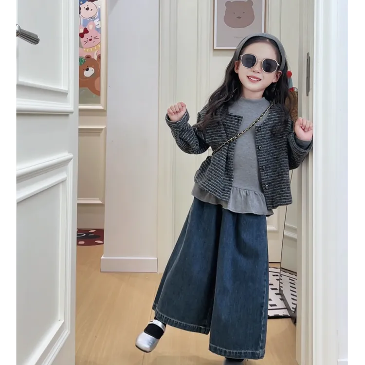 女童秋装2025秋季新款女宝韩系穿搭儿童软糯打底衫开衫阔腿裤