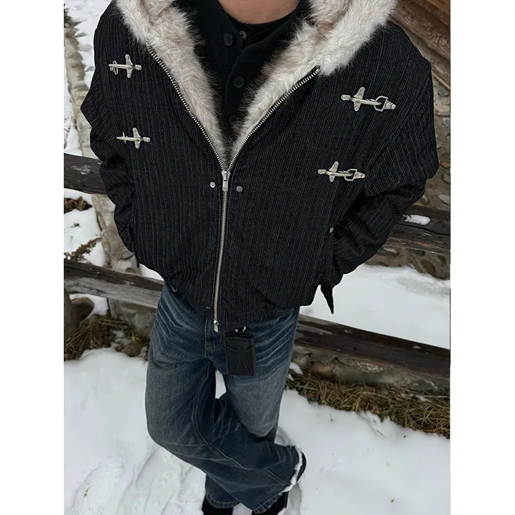 EME【仿貂毛】座山雕水洗剪裁解构飞机扣哈灵顿毛领夹克