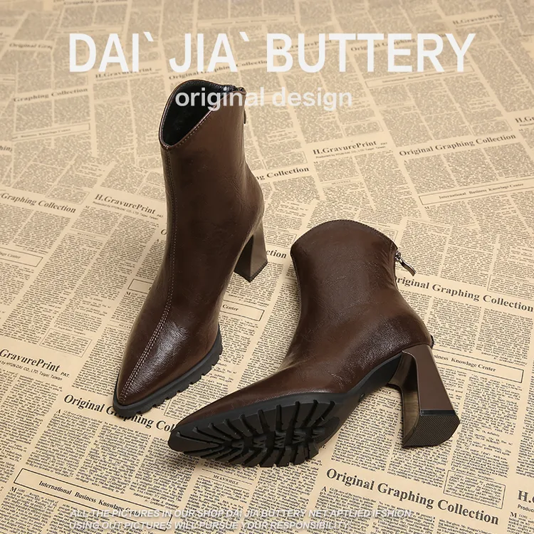 2025秋冬新款弹力时装靴韩版百搭V口粗跟中跟短靴粗跟高跟单靴女