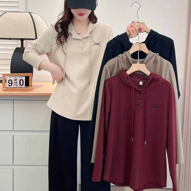 秋季拼接连帽女长袖卫衣大码女装宽松显瘦休闲百搭时尚上衣百搭