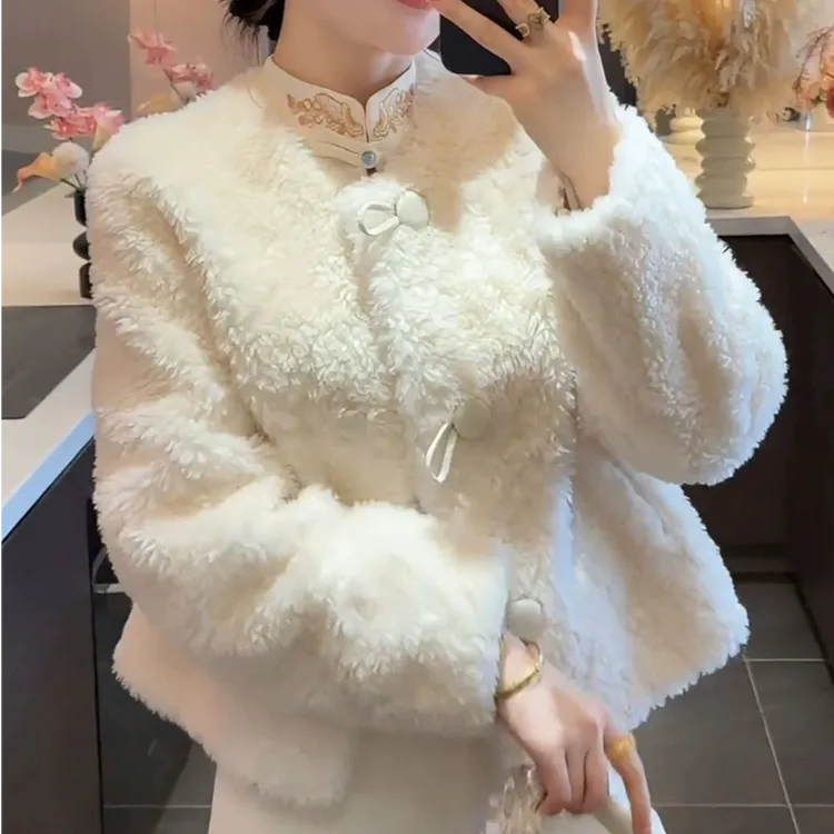 新中式国风毛毛短款外套2025冬季新款冬装加厚上衣女装