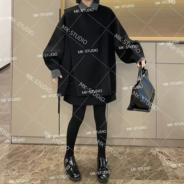 米可/MK-1585ZJ【斜门禁双面大衣】时尚休闲气质冬季新款双面大衣