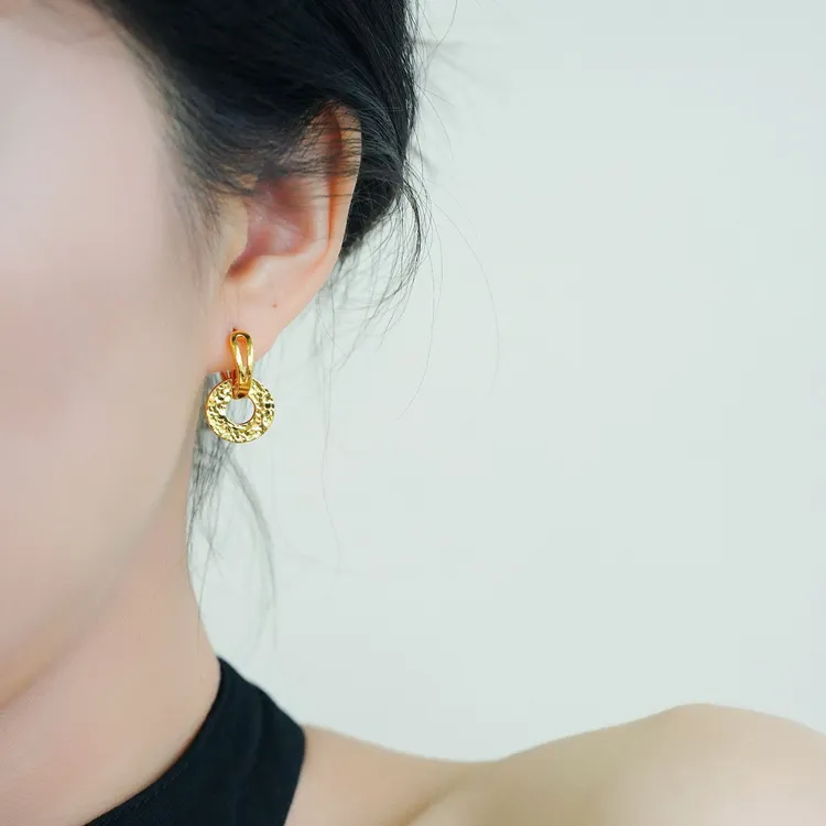铜合金耳饰 金色质感几何镂空碎冰冰耳环高级感小众轻奢气质百搭