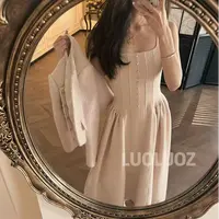 【现货】LUOZ【爱意粉黛】羽绒绵羊毛上衣短外套＋背带连衣裙套装JF483