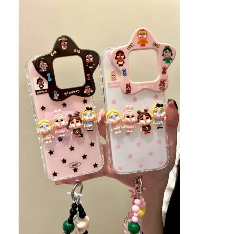 立体哭娃星星新款五角星框适用于苹果16/15防摔手机壳可爱挂链