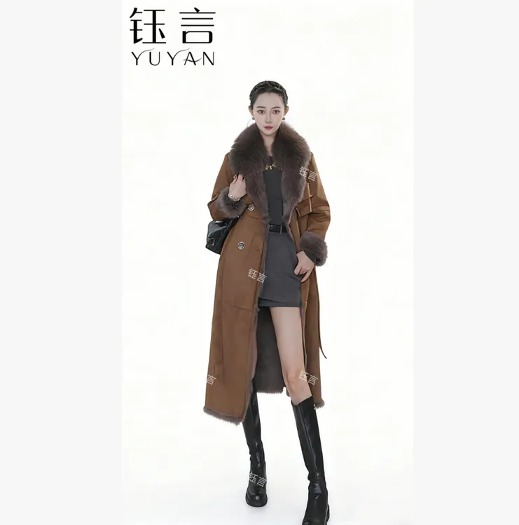 【维多利亚】设计师长款狐狸毛领女款时尚女士气质兔毛皮毛一体外套