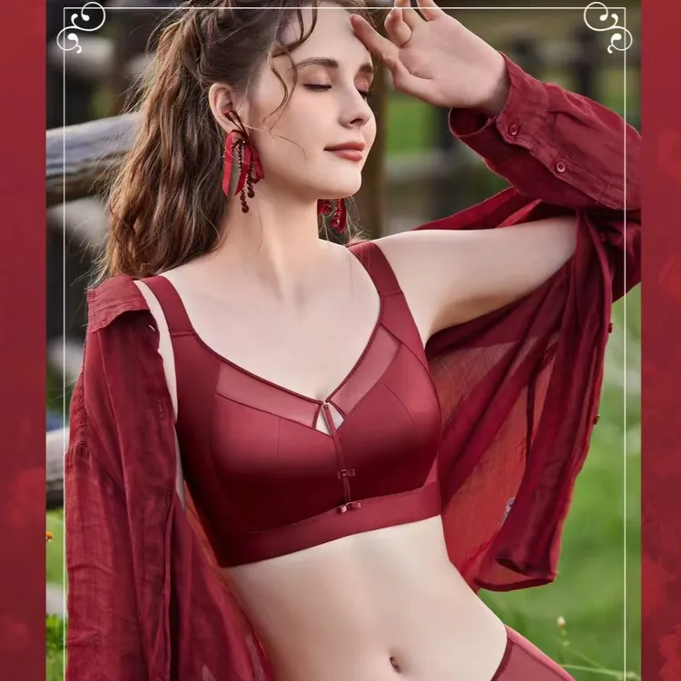 【五排缎面无磁塑形杯】轻奢缎面大胸显小超薄透气调整型内衣#5566