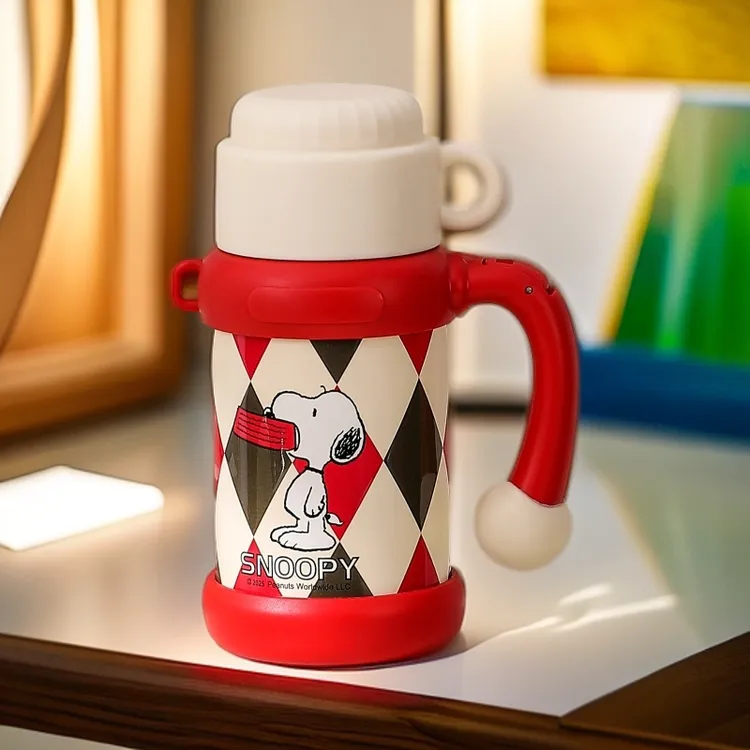 Snoopy/史努比保温杯男女水杯儿童带手柄提绳马克杯三饮卡通杯子