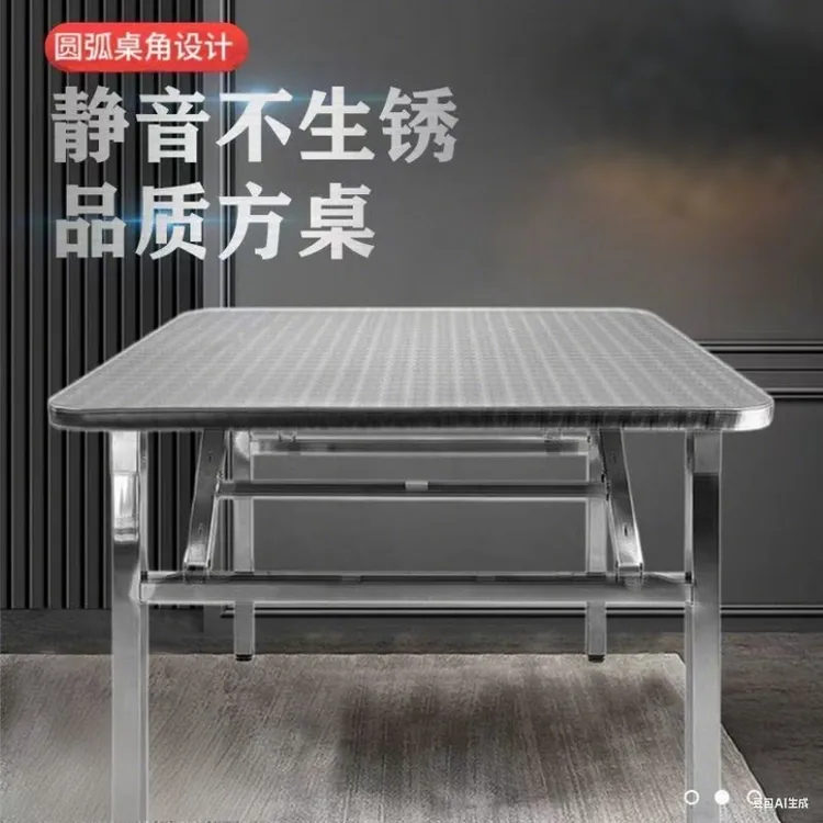 加厚不锈钢折叠桌圆角便携式烧烤桌子户外摆摊夜市简易餐桌长方桌