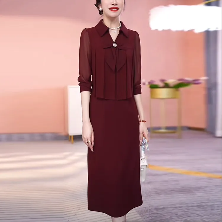 轻羽丝气质高级感女装2025春夏新款时尚轻奢遮腰显瘦假两件连衣裙