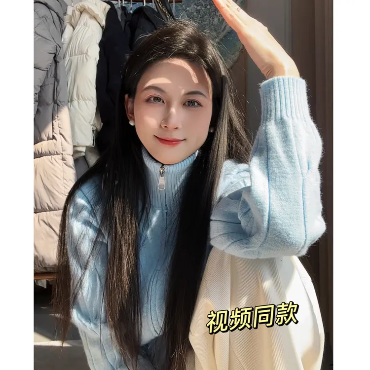 慵懒软糯针织设计感气质半高领毛衣针织开衫2025春季新款别致上衣