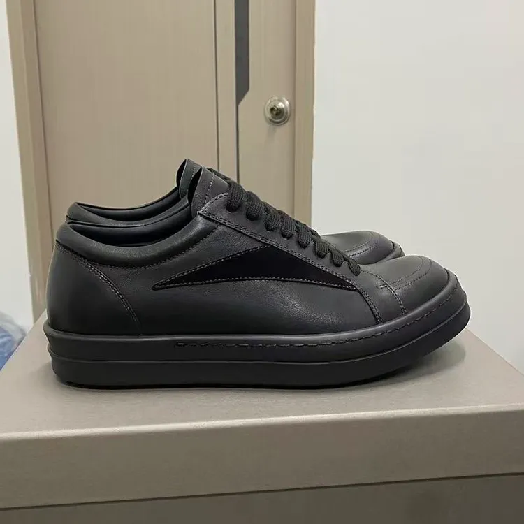 【炮哥】RO侵权全黑色厚底板鞋头层牛皮系带男单鞋百搭低帮休闲鞋