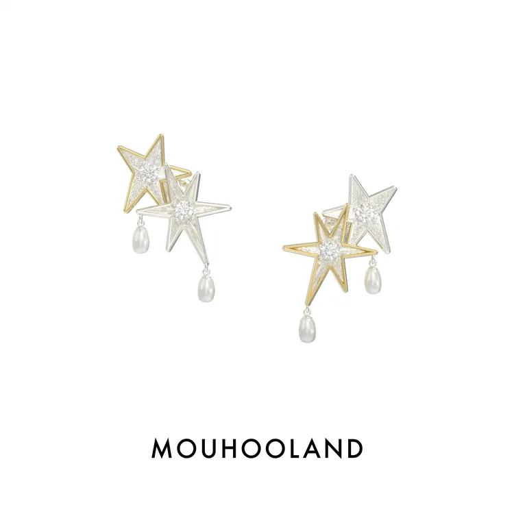 Mouhooland/暮后之地 925银耳饰 【圣诞礼物】圣诞星珍珠不对称耳钉