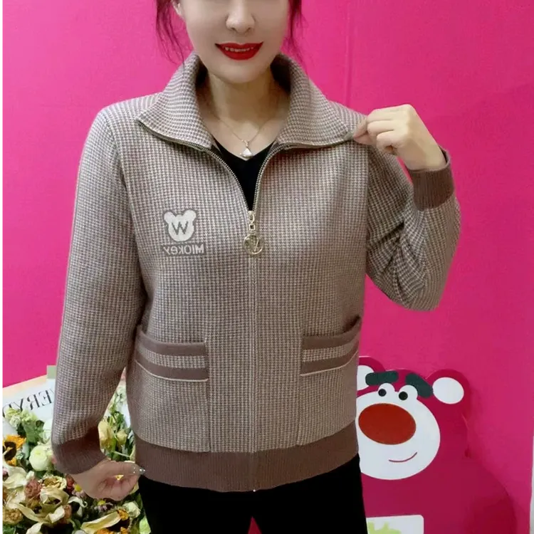 设计感字母印花拼色女士针织小衫2025秋季新款大码宽松遮肚子毛衣