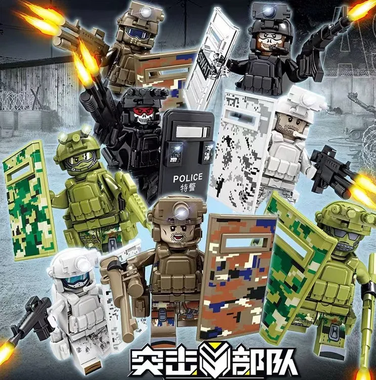 中国积木军事特种兵人仔拼装益智玩具8-16岁拼装玩具男孩专属装备