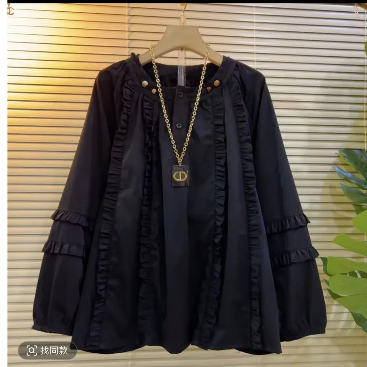  欧货时尚百搭款式这是木耳边打底衫72556                      