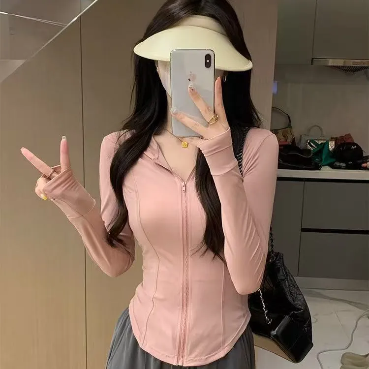防晒衣女夏季2025新款防紫外线收腰冰丝修身瑜伽轻薄纱防晒服外套