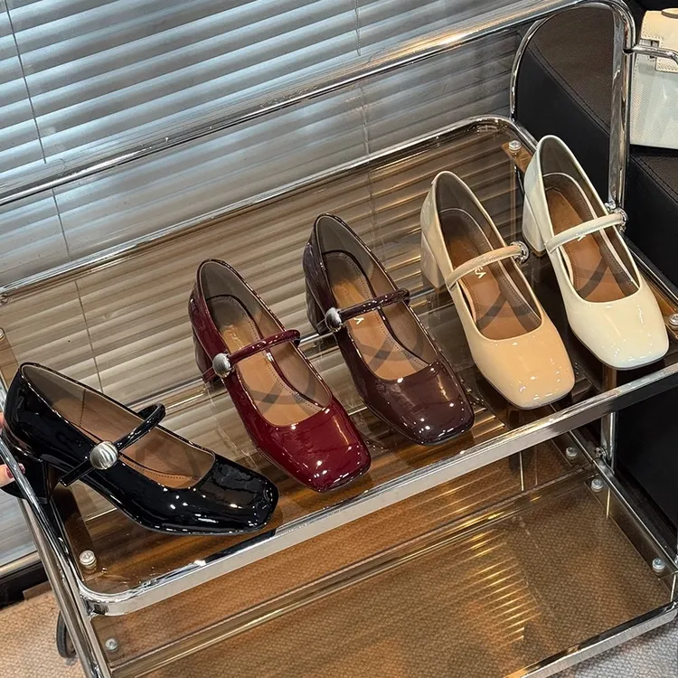 轻奢慵懒博主鞋子同款夏新款韩版通勤方头玛丽珍女鞋粗跟单鞋