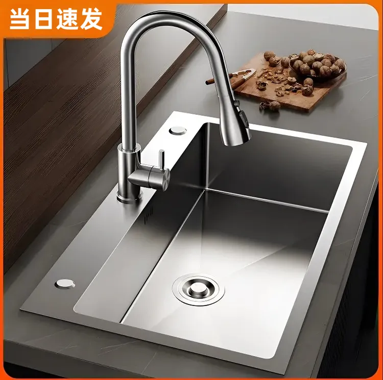 不锈钢加厚拉丝304手工厨房洗碗洗菜池厨房水槽洗碗池加厚