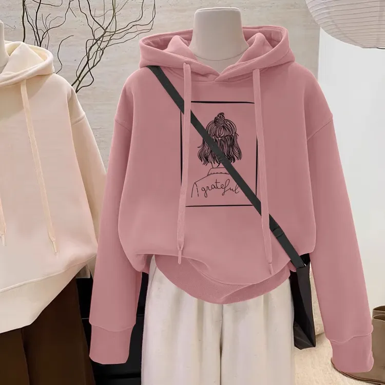 设计感小众秋冬新款2025加绒加厚套头连帽卫衣女短款宽松韩版外套