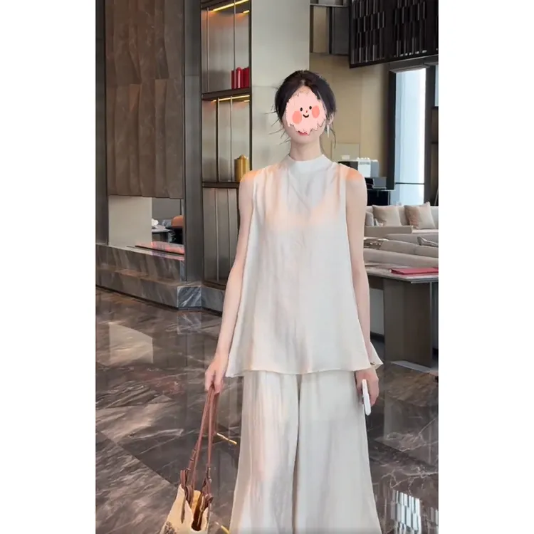 夏日绝美套装2025超火新款慵懒气质名媛时尚无袖上衣阔腿裙裤女装
