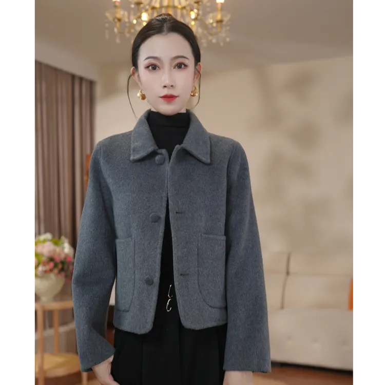 【妙璎羽】新2025上新娃娃领三粒扣气质外套长袖双面大衣短款2616