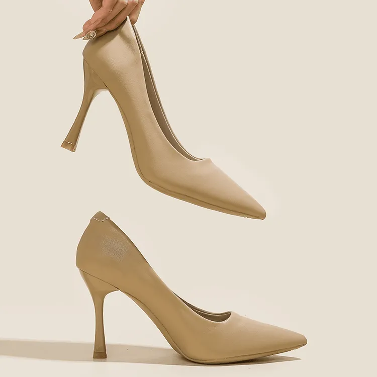 踩屎感高跟鞋女细跟尖头气质通勤工作鞋上班鞋不累脚法式绒面单鞋