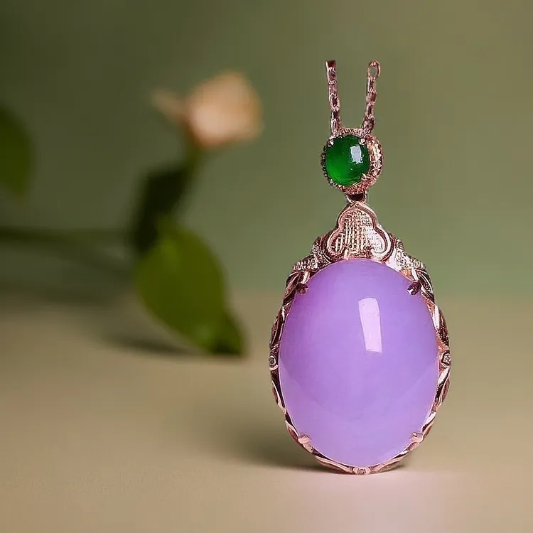 天然缅甸翡翠紫罗兰18K吊坠项链【勿拍】