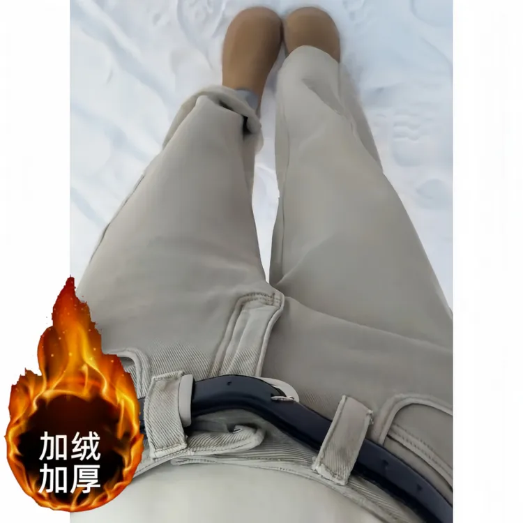 韩系风高腰直筒女2025冬季高级爆款加绒加厚直筒裤垂感百搭牛仔裤