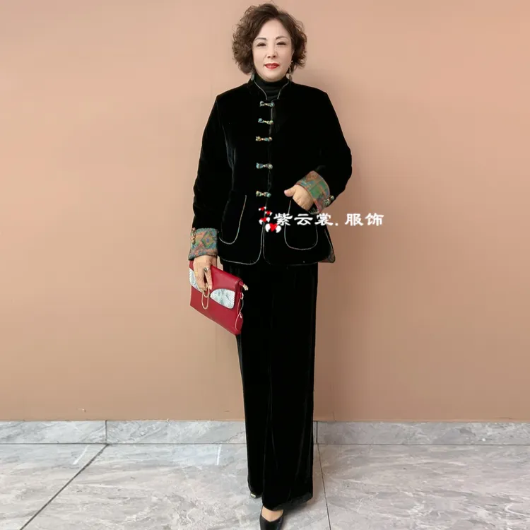 中式国风加厚夹棉双面穿外套冬季新款妈妈装时尚宽松唐装棉服外套