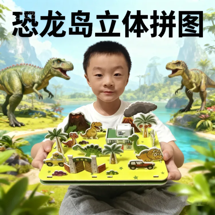 恐龙岛场景拼图儿童3d立体拼图手工拼插男女孩益智拼装模型玩具