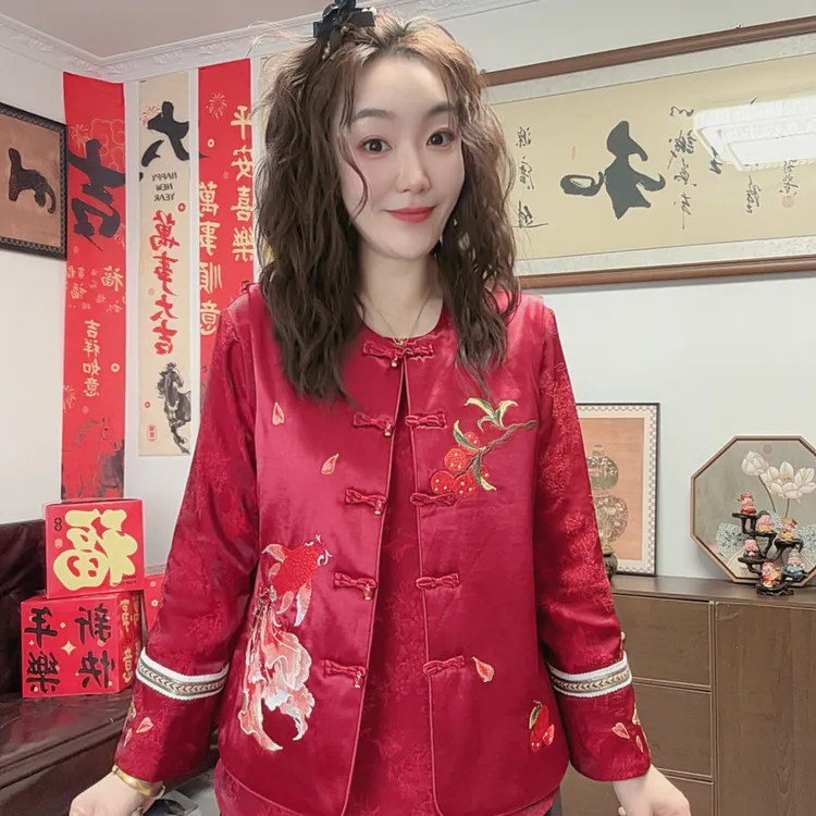 新年款 新中式年年有鱼重工刺绣加棉马夹显瘦百搭马甲