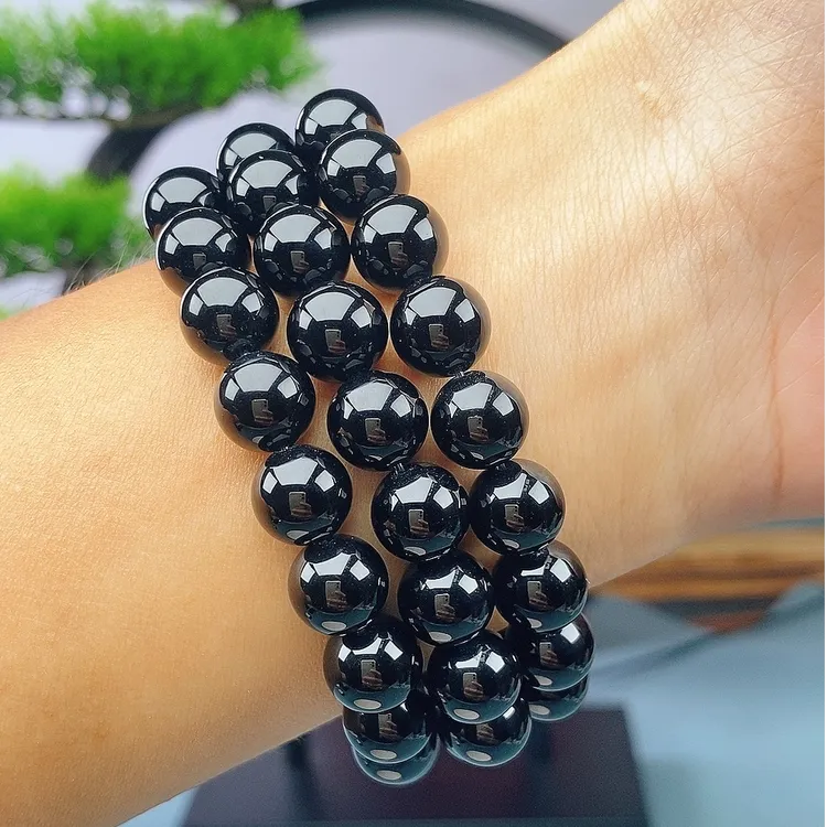 天然黑玛瑙多圈手链男女三圈多层手串 天然玉石 情绪稳定情侣手链