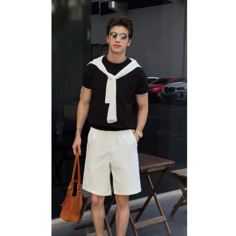 暮染夏霜 简约通透轻奢老钱风冰爽棉撞色慵懒百搭针织圆领T恤