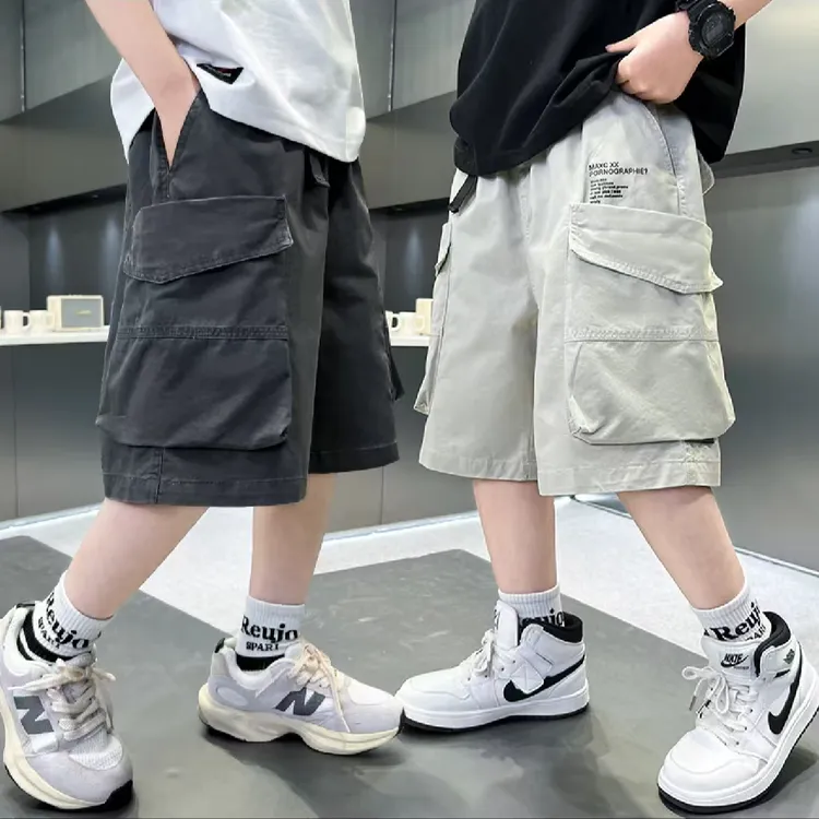 男童短裤工装五分裤夏季薄款2025新款中大童宽松时尚拼接洋气潮裤