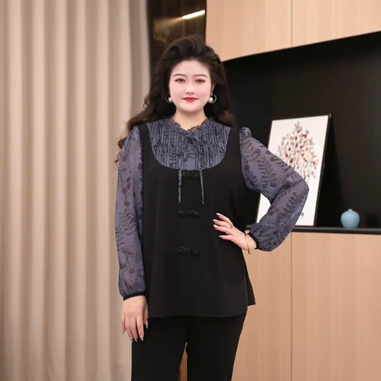 胖晶晶定制大码女装秋季新款时尚遮肉百搭气质宽松显白上衣250000