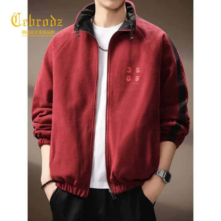 法国Cebrodz摇粒绒外套男美式复古撞色拼接两面穿宽松羊羔绒夹克