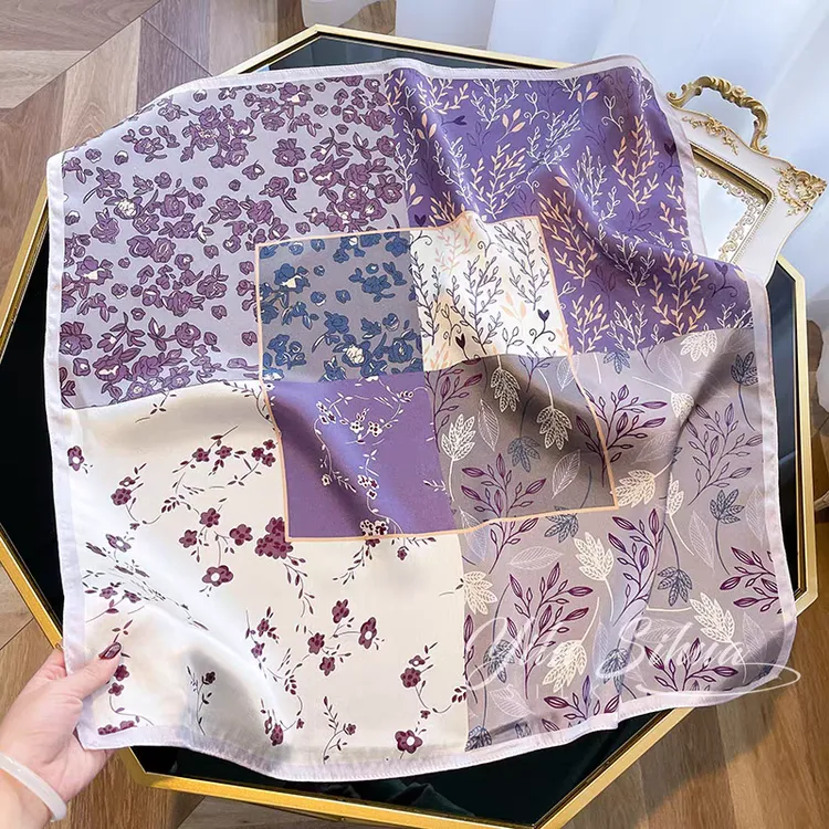 70方巾丝巾春秋碎花时尚百搭女士紫色日系领巾护颈仿丝洋气