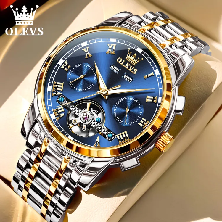 瑞士品牌爆款全自动机械表多功能夜光防水时尚商务蓝水鬼男士手表