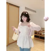 【青苍现货】【春日碎片】大码甜妹芭蕾风花边吊带上衣+氛围感开衫