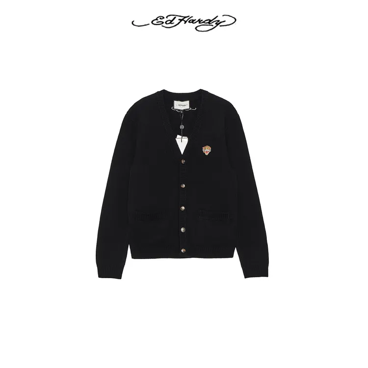 Ed Hardy/埃德哈迪冬季新款经典虎头LOGO休闲装毛衣开衫E1PDM633